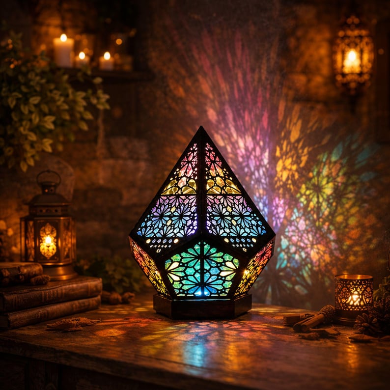Wooden Bohemian LED Projection Table Lamp(USB Plug‑in)