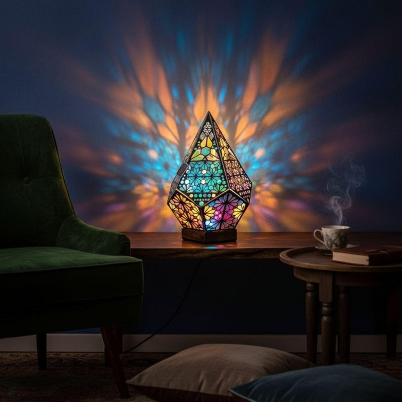 Wooden Bohemian LED Projection Table Lamp(USB Plug‑in)
