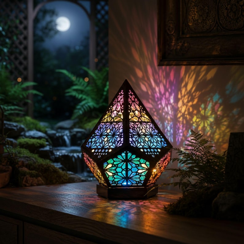 Wooden Bohemian LED Projection Table Lamp(USB Plug‑in)
