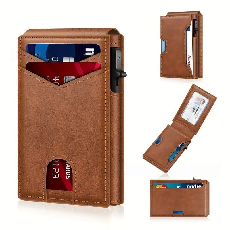 Brown finish pop-up wallet