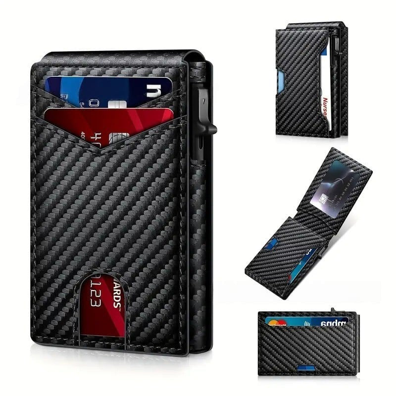 Carbon fiber finish pop-up wallet