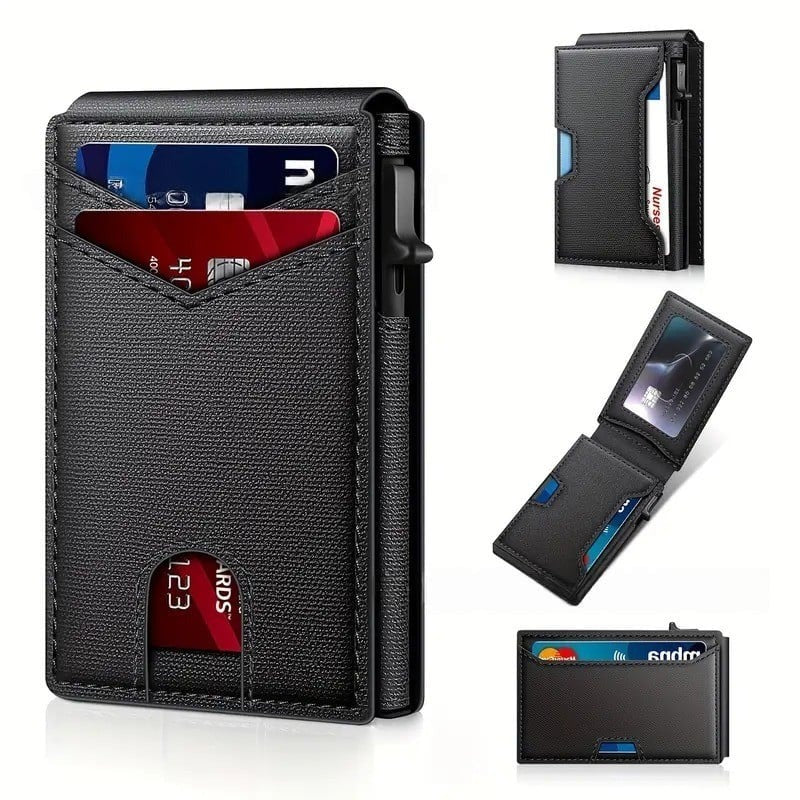 Black finish pop-up wallet