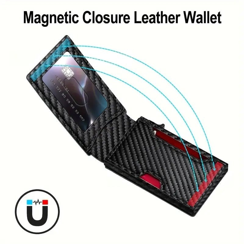 Magnetic bifold closure on minimalist wallet