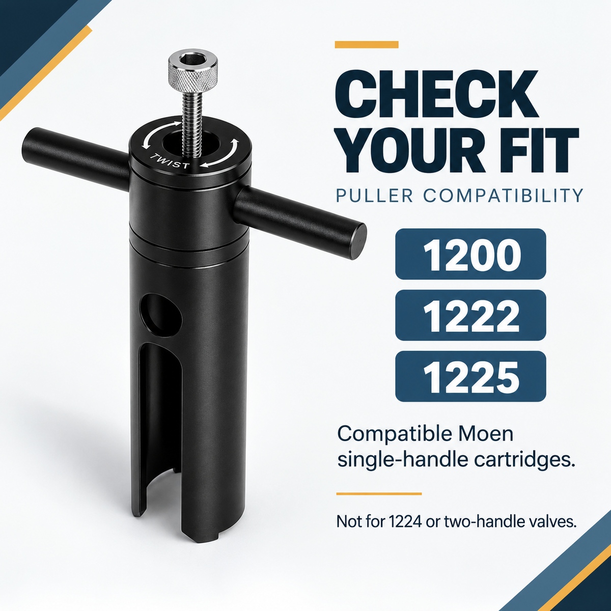 Compatible shower cartridge model reference graphic for puller tool