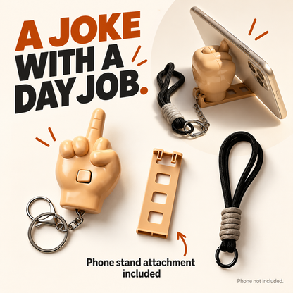 😂 2 PCS Press-to-Pop Middle Finger Keychain & Phone Stand Set