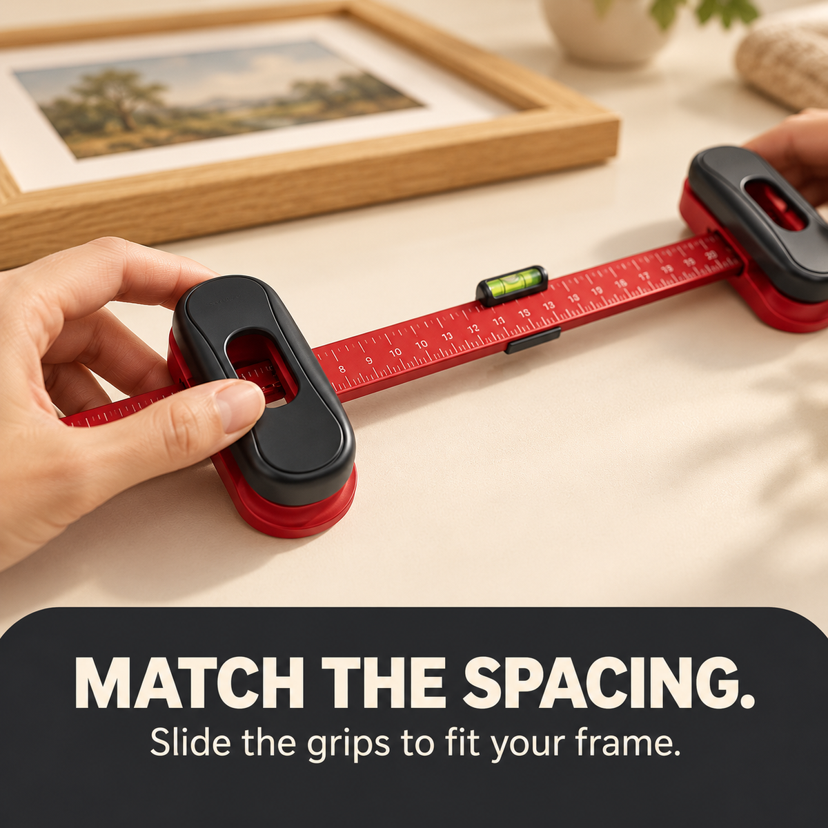 Hand sliding the adjustable picture hanging grip