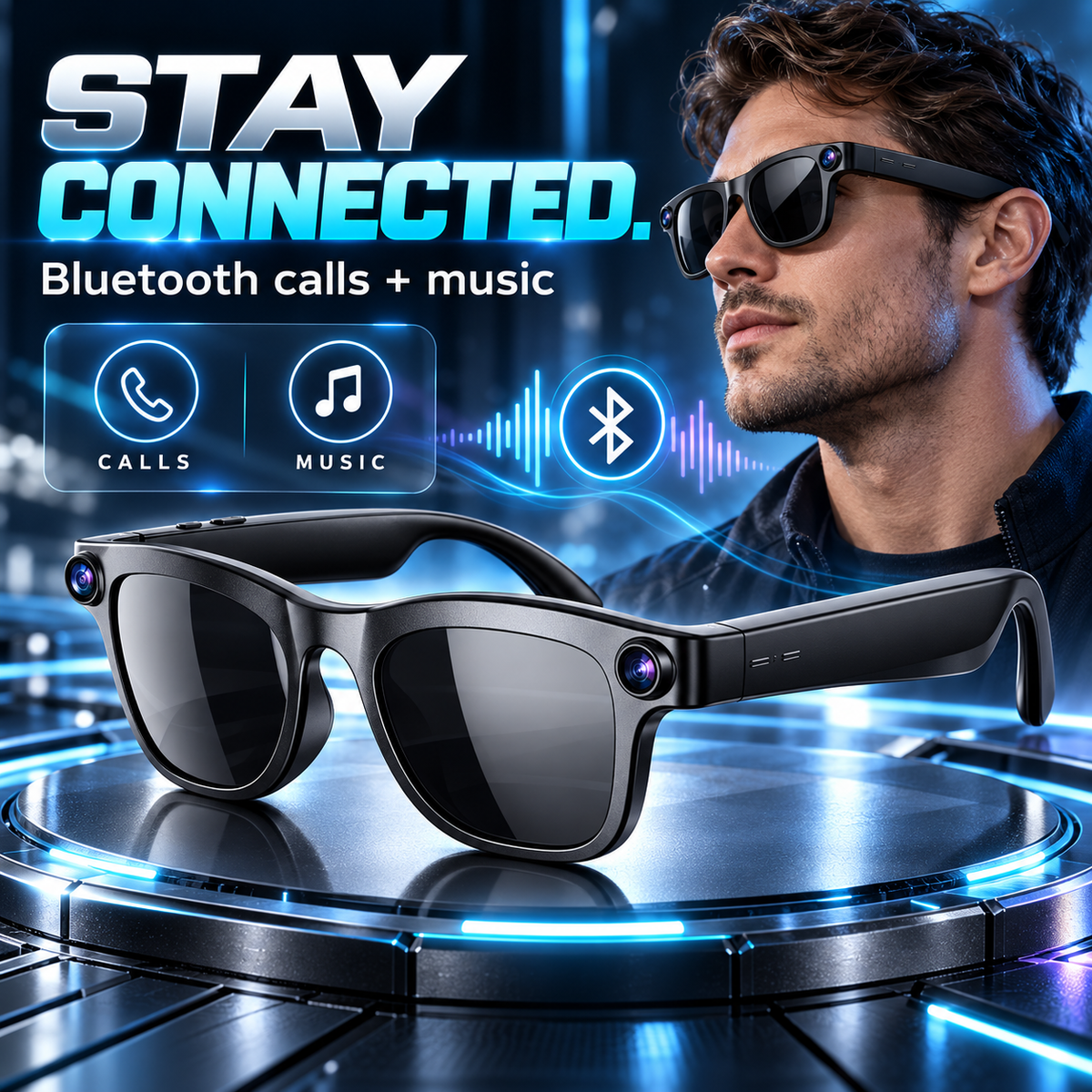 Bluetooth calls and music with camera glasses