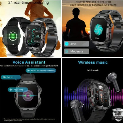 📢📢50% OFF !! ⏰Rugged Outdoor Smart Watch – 100+ Sports Modes