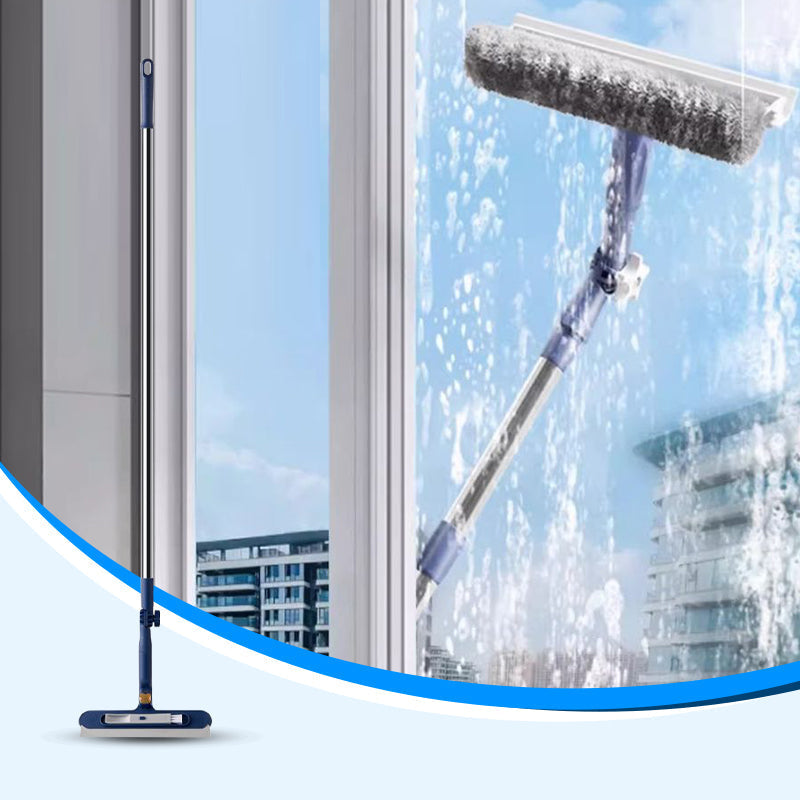 Long reach two in one window cleaning squeegee washing tall glass