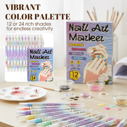 Professional Nail Art Marker Pen Set | 12/24 Pcs Premium Nail Design Painting Pens