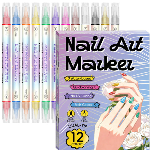 Professional Nail Art Marker Pen Set | 12/24 Pcs Premium Nail Design Painting Pens