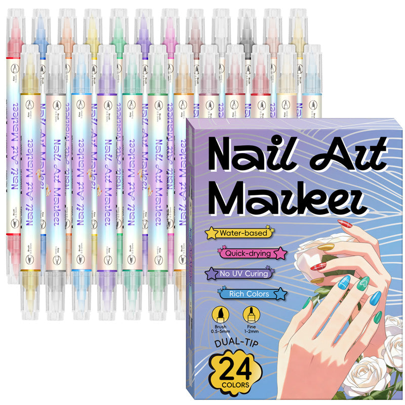Professional Nail Art Marker Pen Set | 12/24 Pcs Premium Nail Design Painting Pens