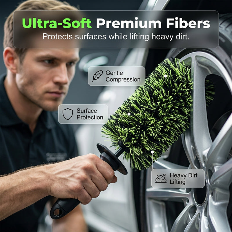🔥❗️Buy 2  Get 1 Free 🧼Wheel Barrel Cleaning Brush – Deep Reach Microfiber for Rims, Calipers & Engine Bay – Scratch-Free Soft Bristles, Ergonomic Grip + Knuckle Guard – Includes Storage Box
