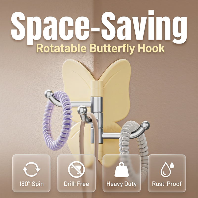 🦋Rotatable Butterfly Hook – Cute Drill-Free Storage For Small Spaces