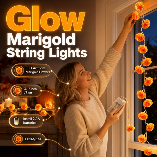 🏵️Marigold String Lights – Warm Orange LED Garland for Halloween & Fall Decor