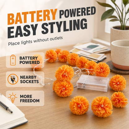 🏵️Marigold String Lights – Warm Orange LED Garland for Halloween & Fall Decor