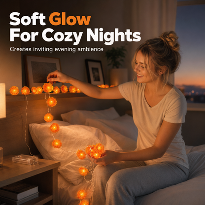 🏵️Marigold String Lights – Warm Orange LED Garland for Halloween & Fall Decor