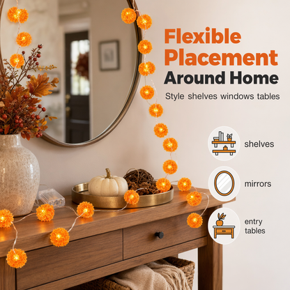 🏵️Marigold String Lights – Warm Orange LED Garland for Halloween & Fall Decor