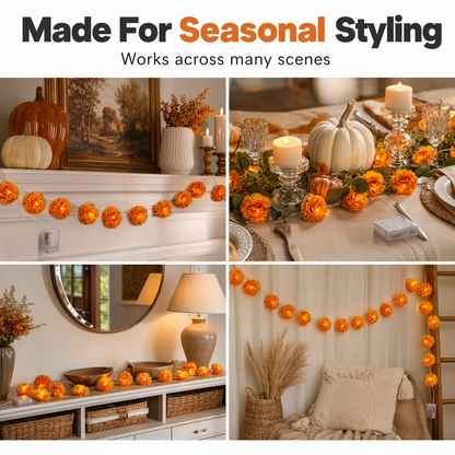 🏵️Marigold String Lights – Warm Orange LED Garland for Halloween & Fall Decor