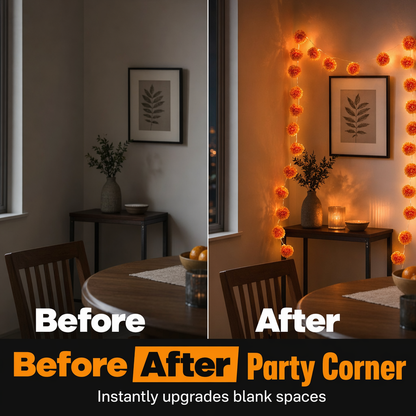🏵️Marigold String Lights – Warm Orange LED Garland for Halloween & Fall Decor