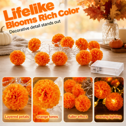🏵️Marigold String Lights – Warm Orange LED Garland for Halloween & Fall Decor