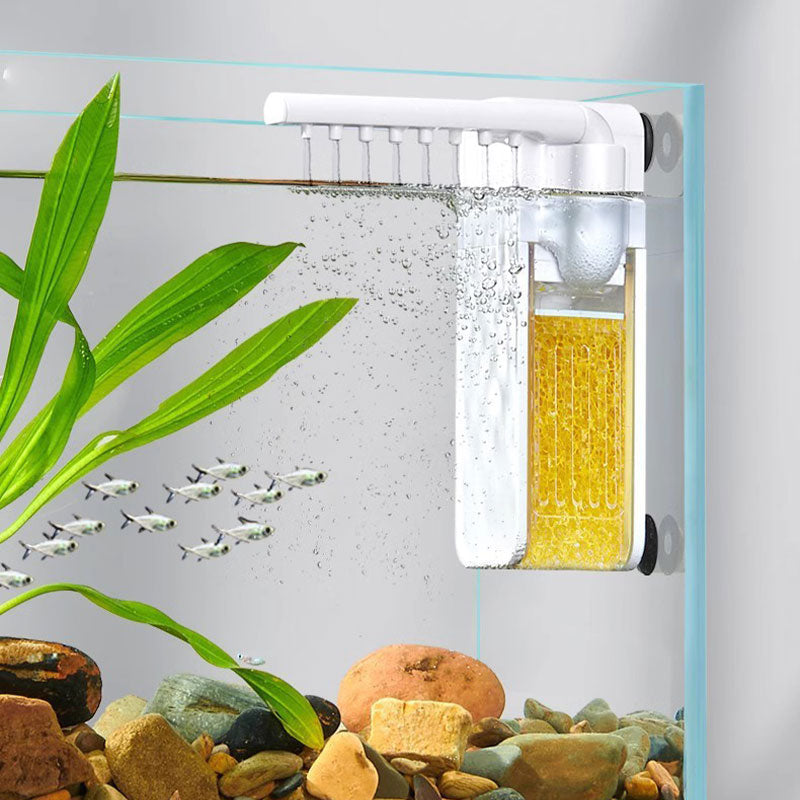 Mini aquarium filter creating surface movement