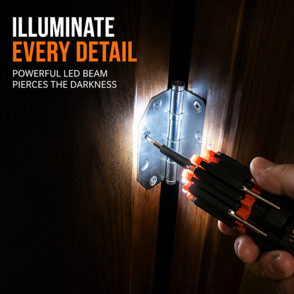 🔧 8-in-1 Folding Screwdriver with Built-In LED Work Light & Flashlight ⚡ – Compact Multi-Bit Repair Tool for Home, Car & DIY Projects 🛠️