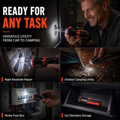 🔧 8-in-1 Folding Screwdriver with Built-In LED Work Light & Flashlight ⚡ – Compact Multi-Bit Repair Tool for Home, Car & DIY Projects 🛠️