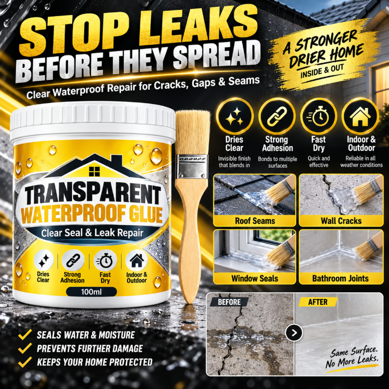 💧🛠️ Clear Waterproof Repair Sealant with Brush ✨ DIY Leak & Crack Touch-Ups