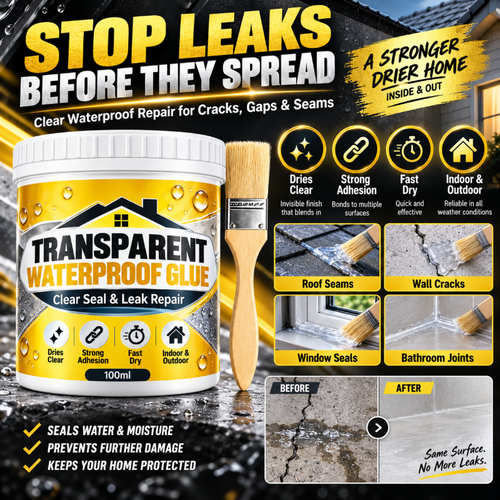 💧🛠️ Clear Waterproof Repair Sealant with Brush ✨ DIY Leak & Crack Touch-Ups