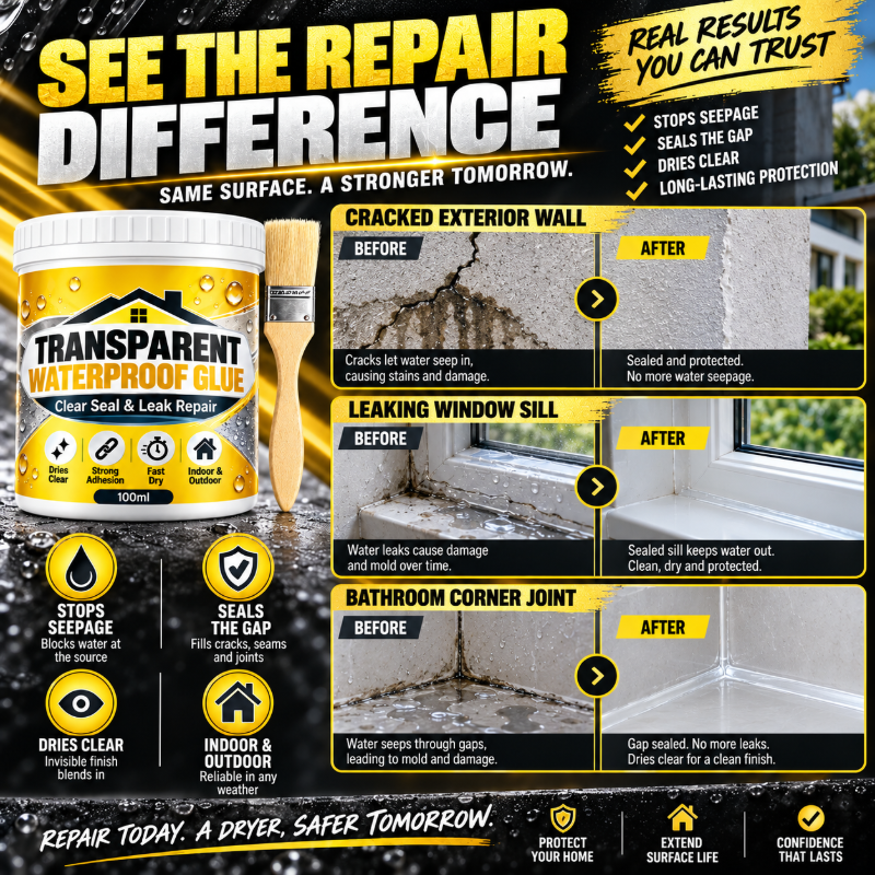 💧🛠️ Clear Waterproof Repair Sealant with Brush ✨ DIY Leak & Crack Touch-Ups