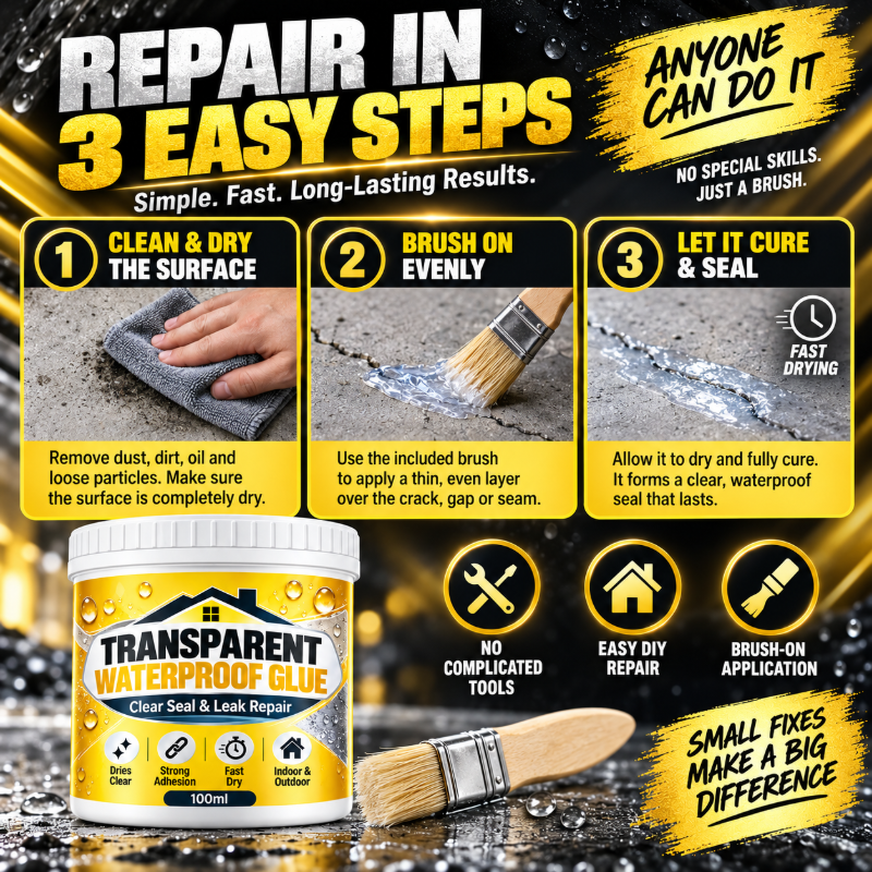 💧🛠️ Clear Waterproof Repair Sealant with Brush ✨ DIY Leak & Crack Touch-Ups