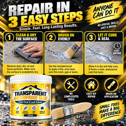 💧🛠️ Clear Waterproof Repair Sealant with Brush ✨ DIY Leak & Crack Touch-Ups