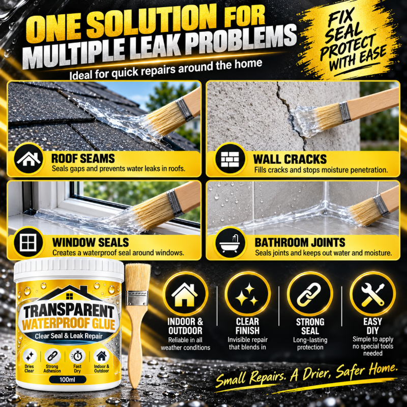 💧🛠️ Clear Waterproof Repair Sealant with Brush ✨ DIY Leak & Crack Touch-Ups