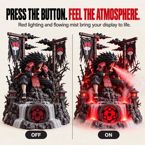 Side-by-side view of the fantasy warrior display with illuminated mist turned off and on