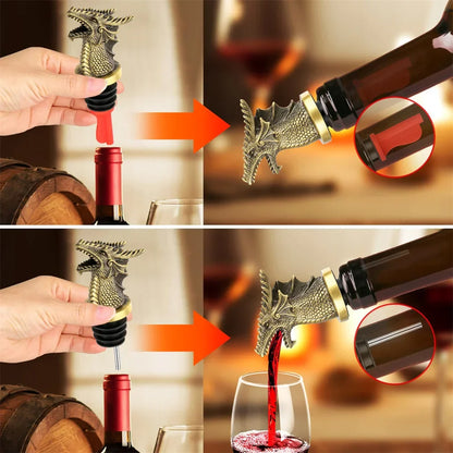 Wine Pourer and Stopper Dragon Decoration Champagne Vacuum Seal